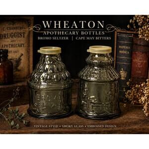 Wheaton Apothecary Bottles Bromo Seltzer Cape May Bitters Smoky Glass Set